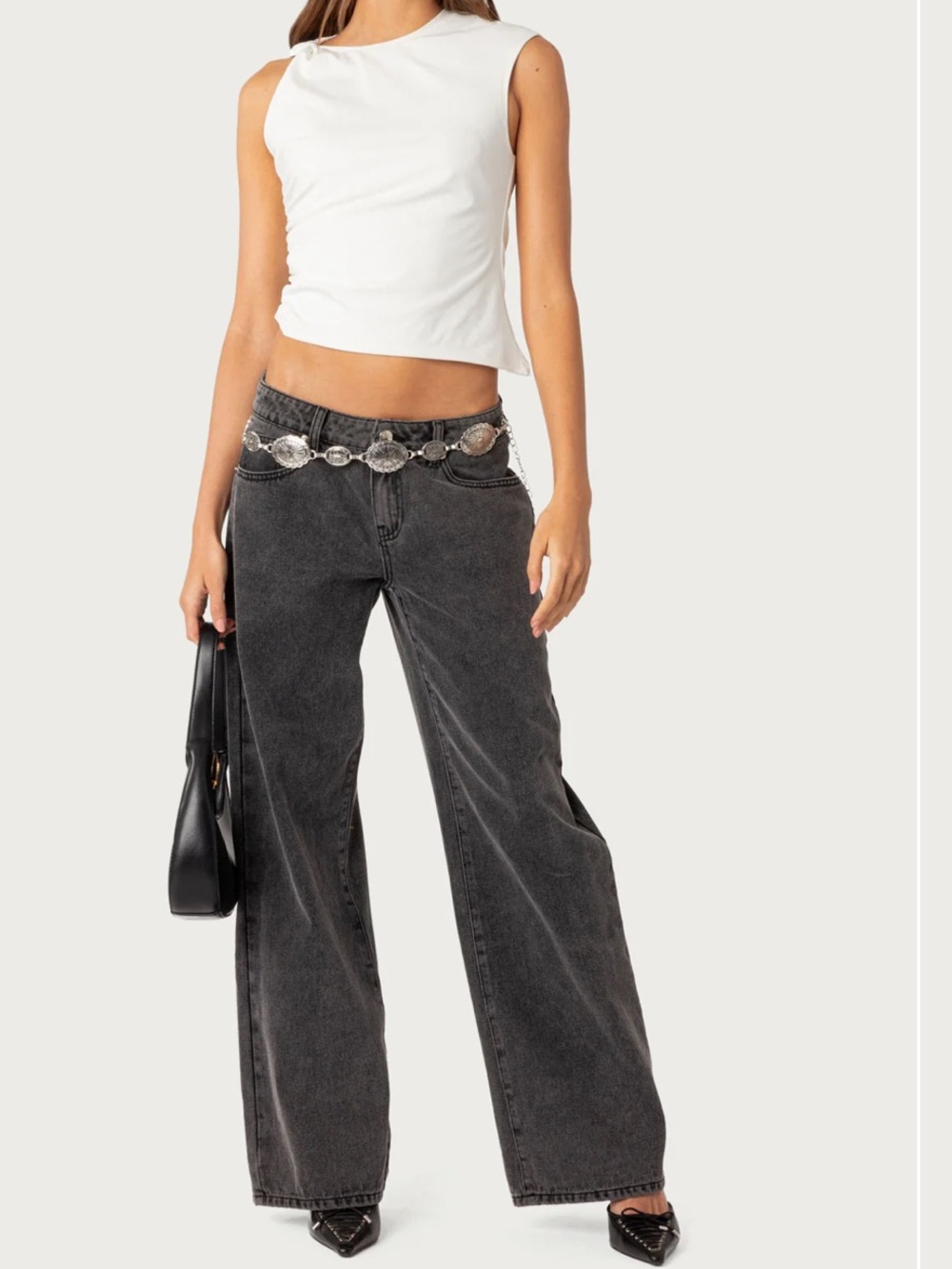 Edikted Black Washed Straight Leg Jeans